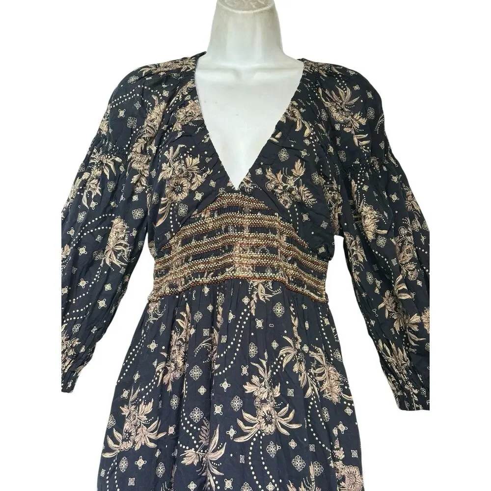 Free People Golden Hour Smocked Bodice Maxi Dress Size S